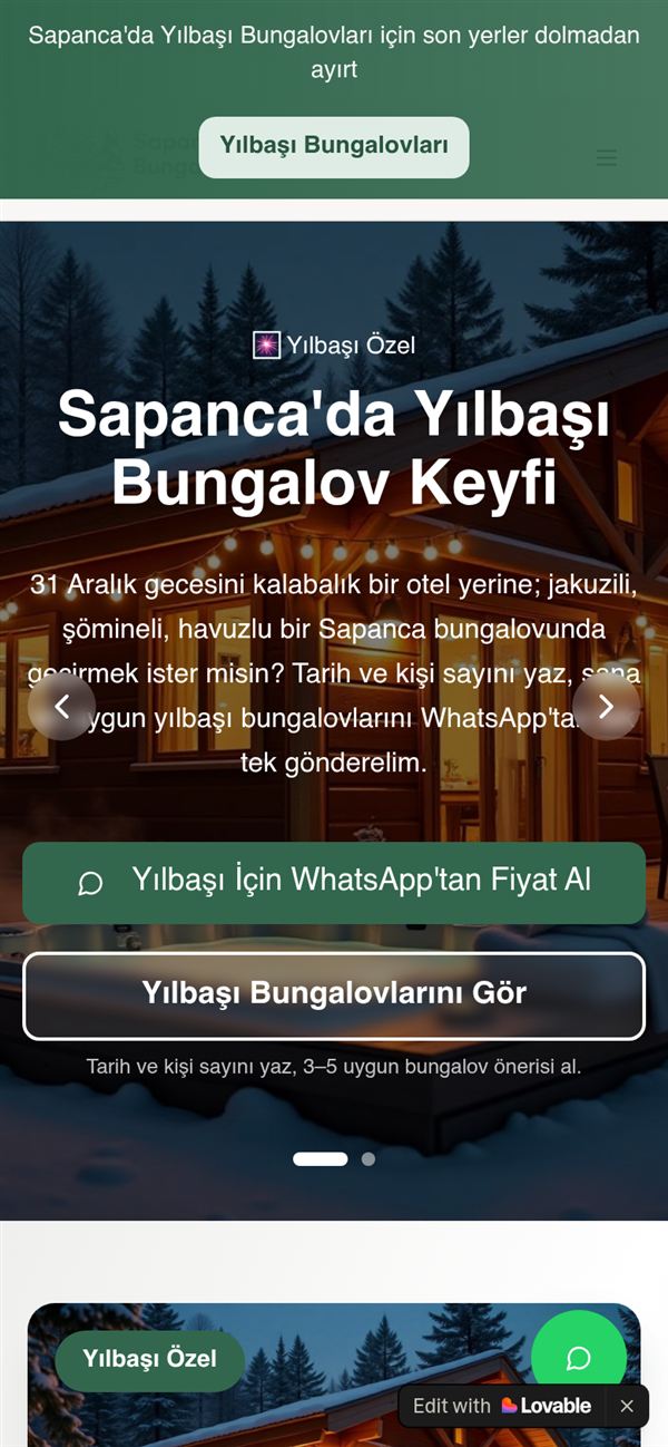 Sapanca konaklama web sitesi — Antalya web tasarım örneği